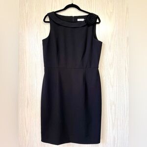 Calvin Klein black dress with flower embellishment on the shoulder size 12 EUC
